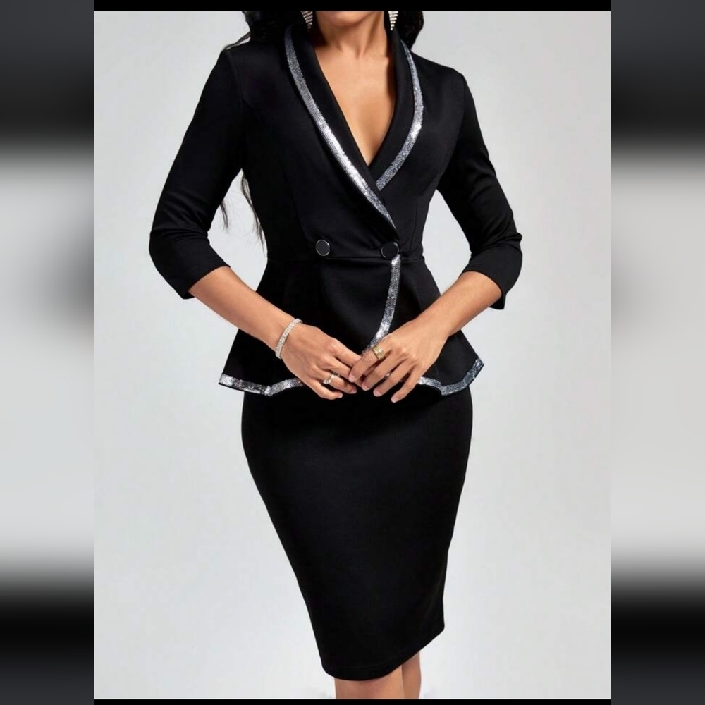 Black Pencil Skirt with Silver-Trim Detail